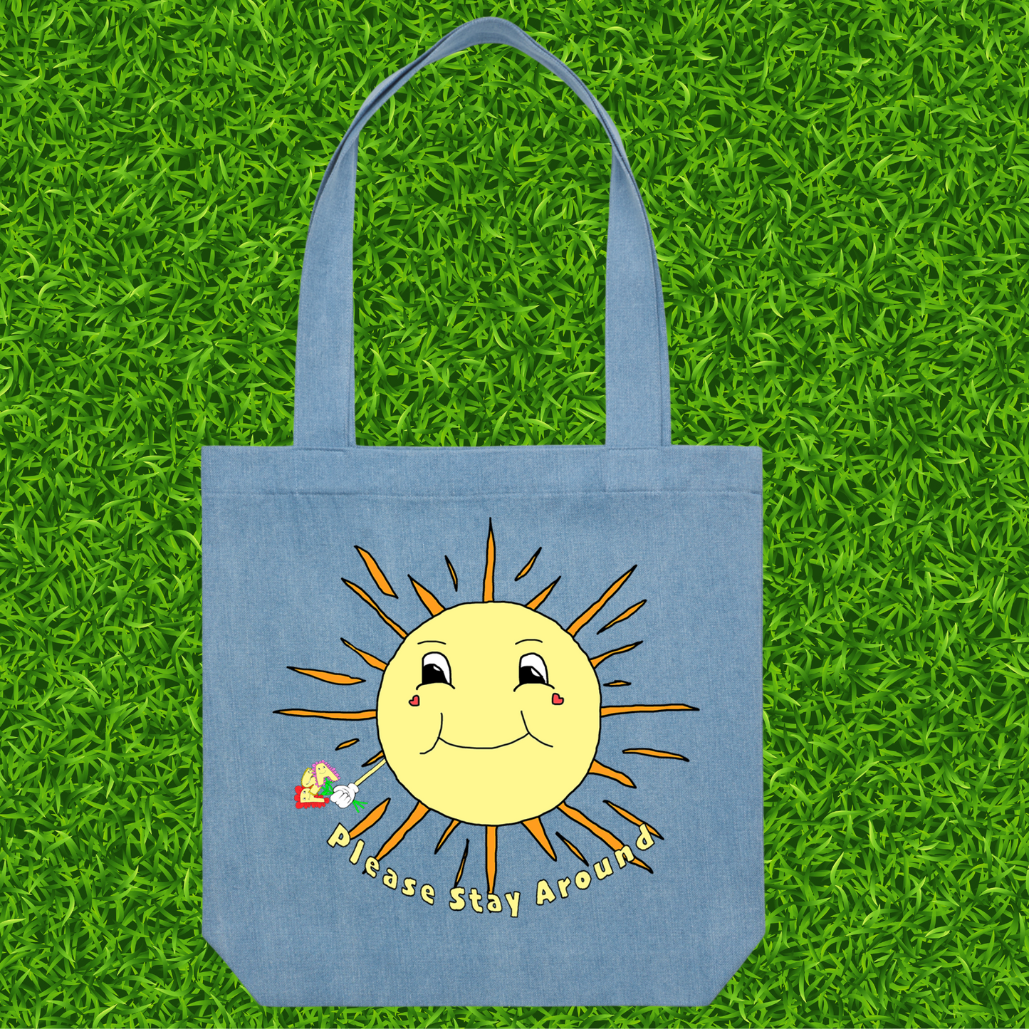 Please Stay Around™ Sunny Days Denim Tote Bag