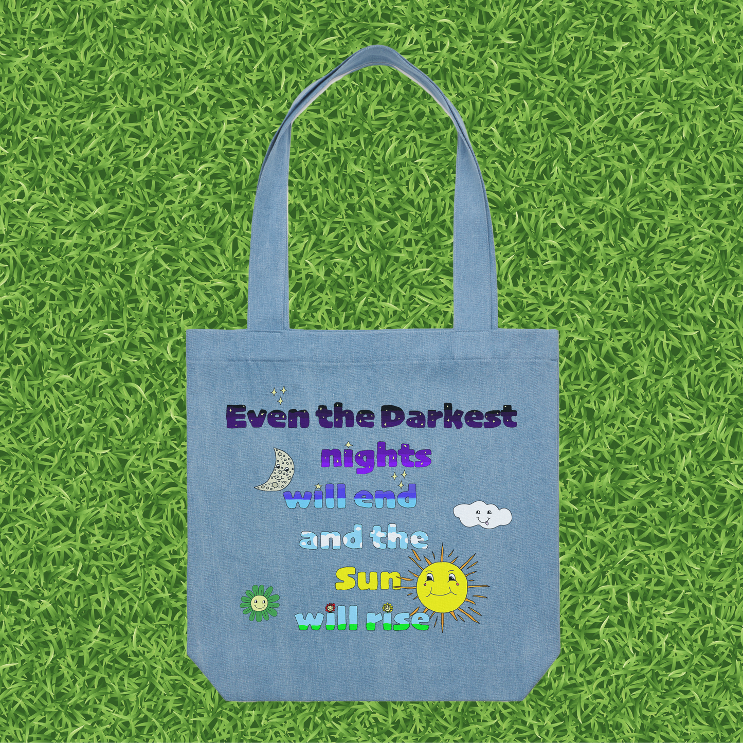 Please Stay Around™ Sunny Days Denim Tote Bag
